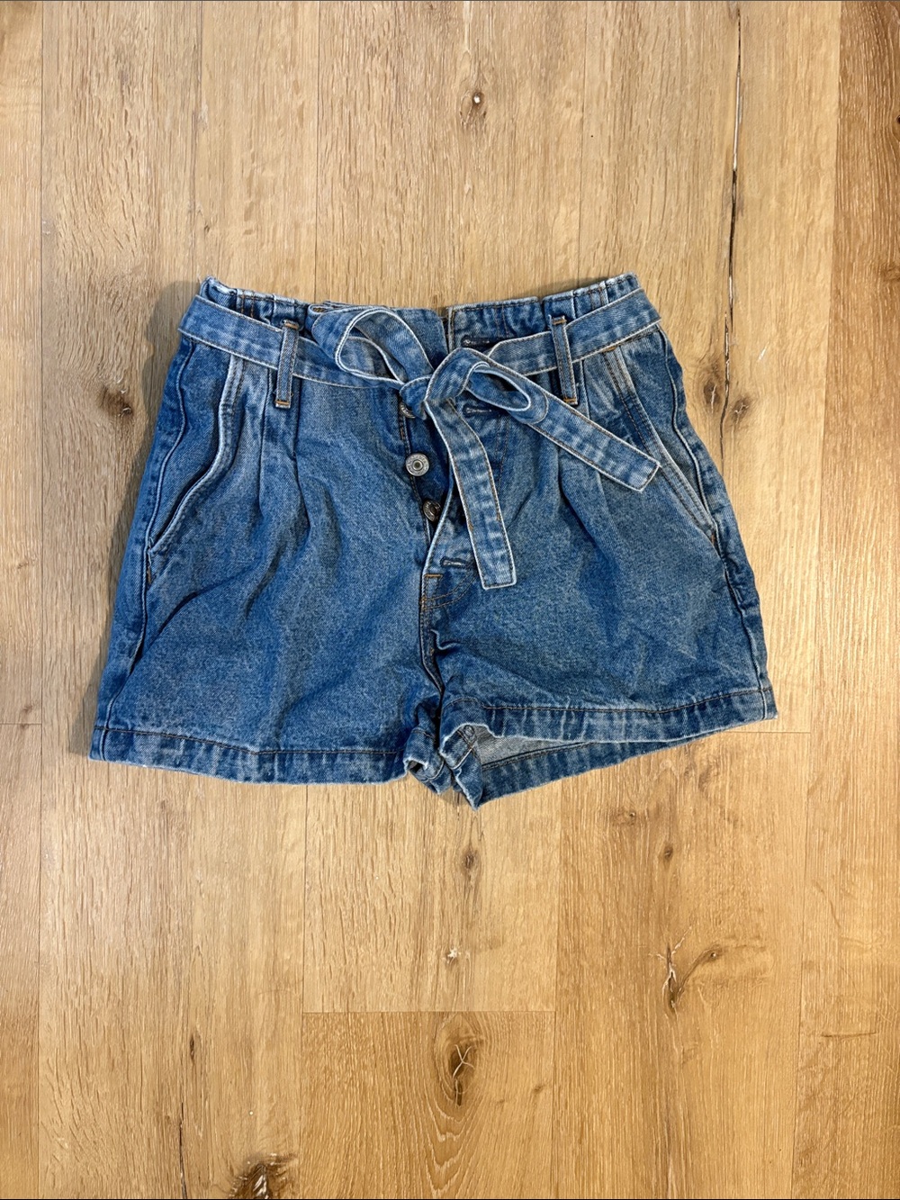 Abercrombie & Fitch Blue Denim Paperbag Tie-Waist Jean Shorts